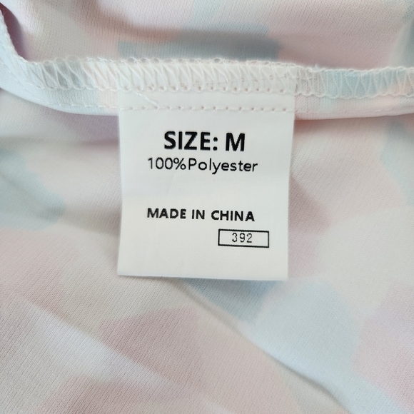 Sky Blue Shirred Yoke Ruffled Abstract Printed Blouse. Stretchy. Size M - Picture 9 of 9